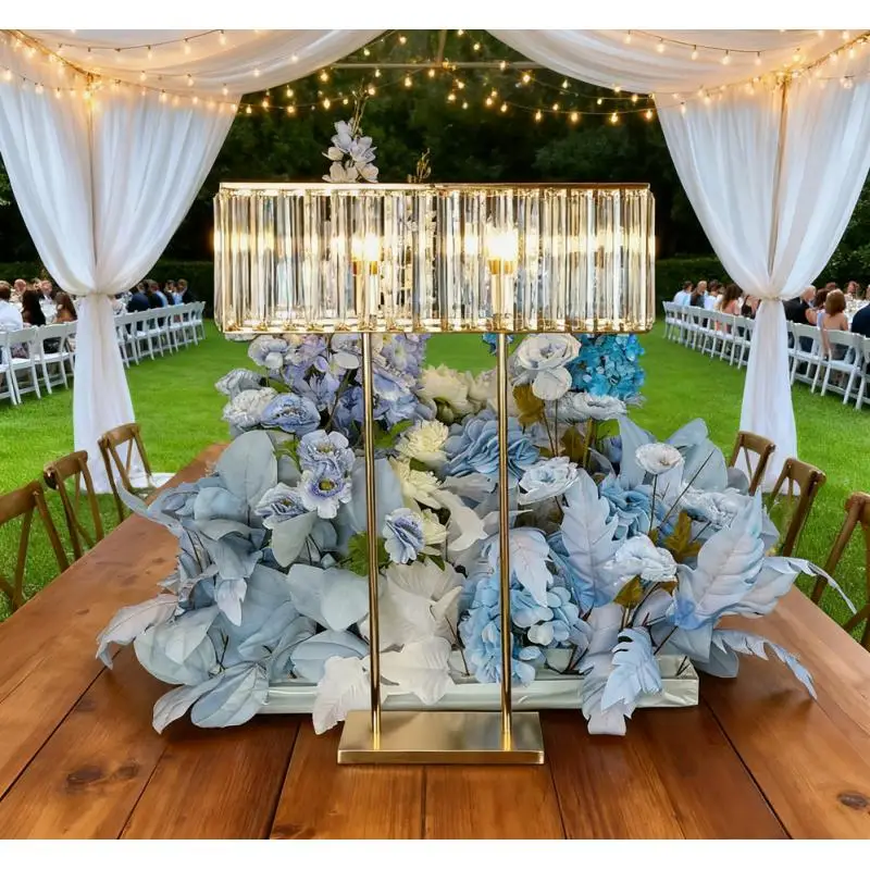 

4pcs Luxury Gold Iron Wedding Crystal Flower Arrangement Ornaments Luminous Decor For Banquet Stage & Welcome Road Guide Props