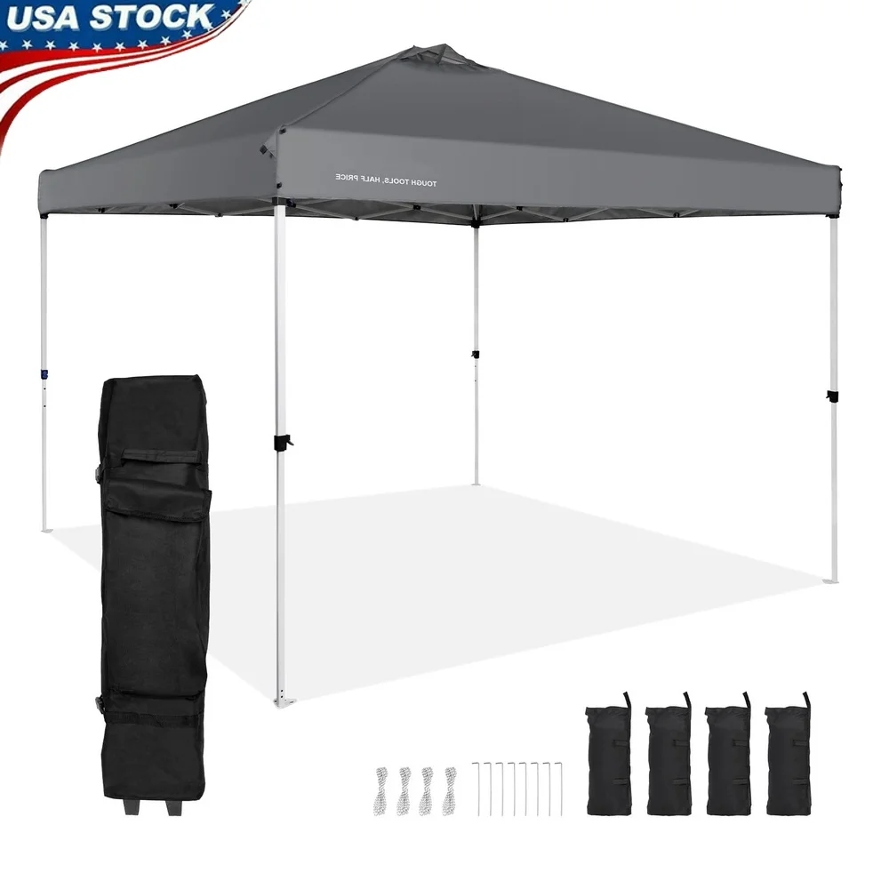 

Portable Pop Up Canopy Tent 10x10ft Waterproof UV Protection Adjustable Height with Roller Bag 4 Sandbags Outdoor Events