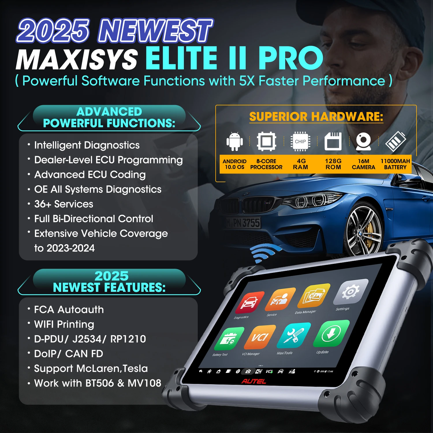 Autel MaxiSys Elite II Pro Top Intelligent Diagnostic 2.0 as Ultra J2534 ECU Programming Coding Level-up of MS919/MS909/Elite 2