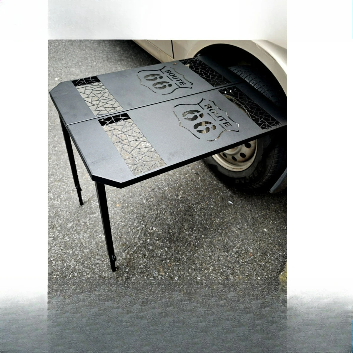 

Outdoor car tire table Camping picnic metal table Portable off-road equipment Aluminum alloy picnic folding table
