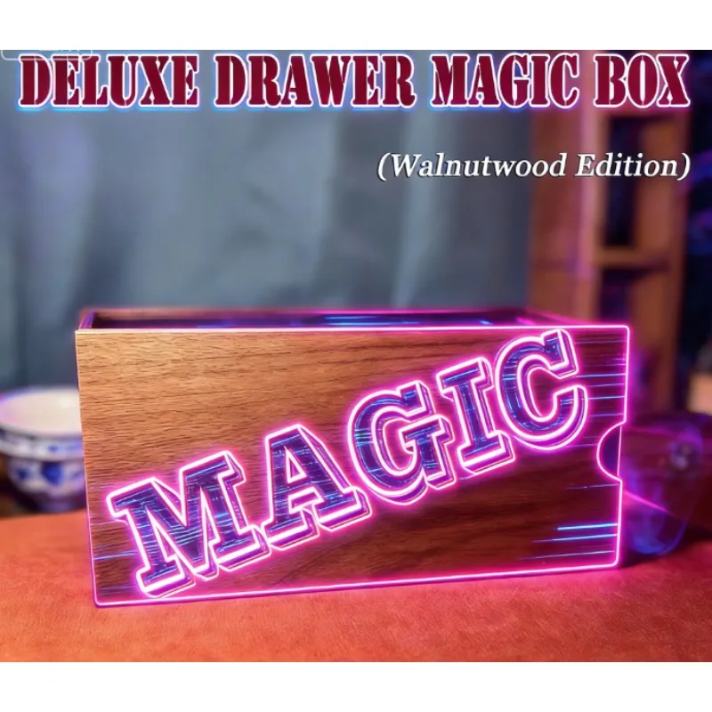 Deluxe Drawer Magic Box (Walnut Edition) Magic Tricks Vanished Card Reappear in Wooden Box Close-up Video Illusions Gimmicks
