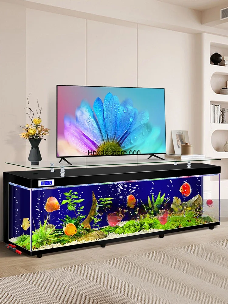 TV Cabinet and Tea Table Integrated Fish Tank Living Room Super White Glass Floor Large Ecological Aquarium