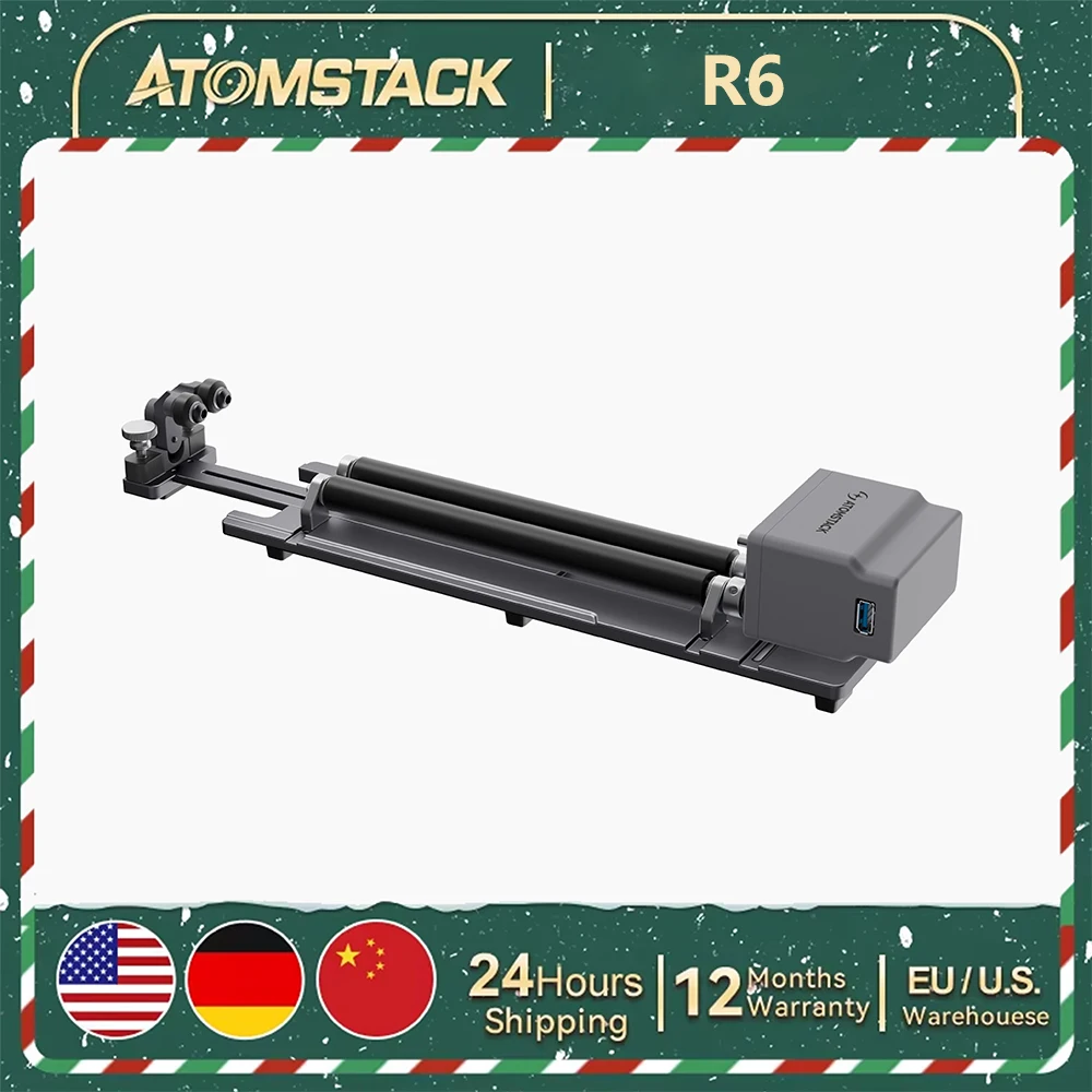 Atomstack R6 Rotary Roller Engraving Tool for Standard Cylindrical Objects Smart Recognition 360° Rotating with AtomStack Studio