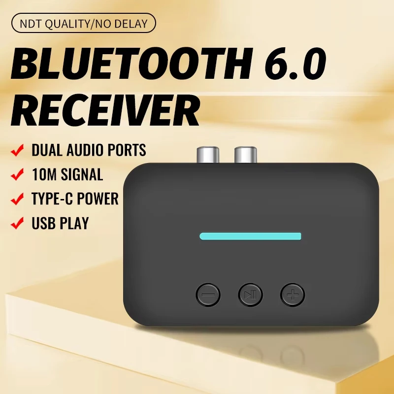 Bluetooth 6.0 オーディオレシーバー U ディスク RCA 3.5 ミリメートル AUX USB ステレオ音楽ワイヤレスアダプター PC/TV/カーキット/スピーカーアンプ用マイク付き
