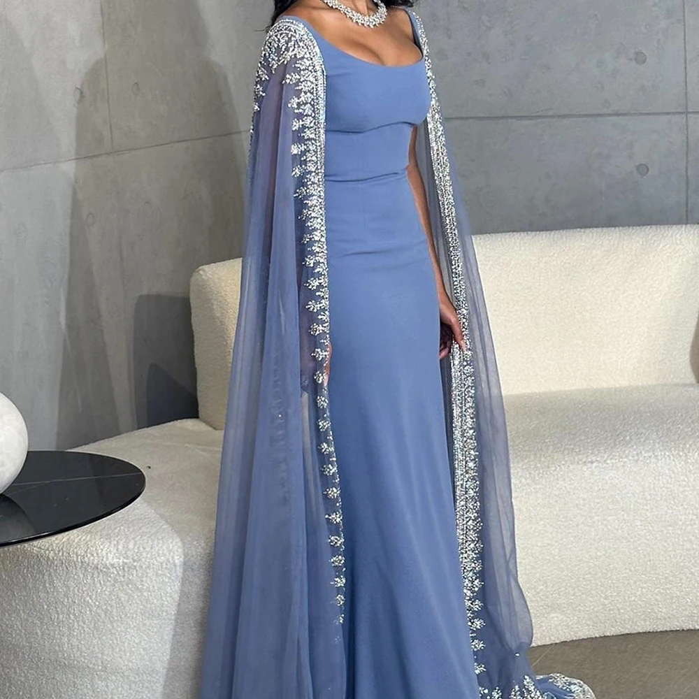 

Customized Graceful Jersey Straight Cap Sleeve Crystal Evening Dresses Strapless Sleeveless Watteau Train Homecoming Dress