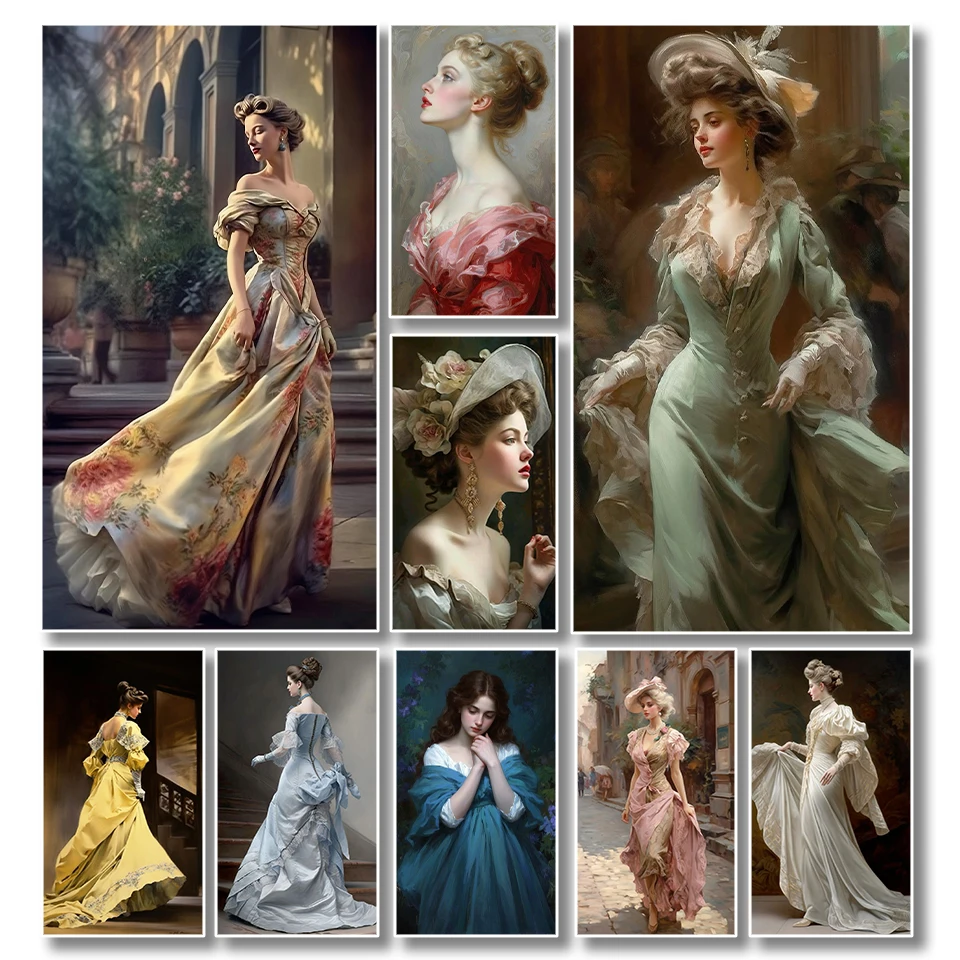 Vintage style Diamond Art Mosaic Painting Victorian Dress Lady 5D DIY Full Square Drill Handmade Cross-Stitch Kit for Wall Decor