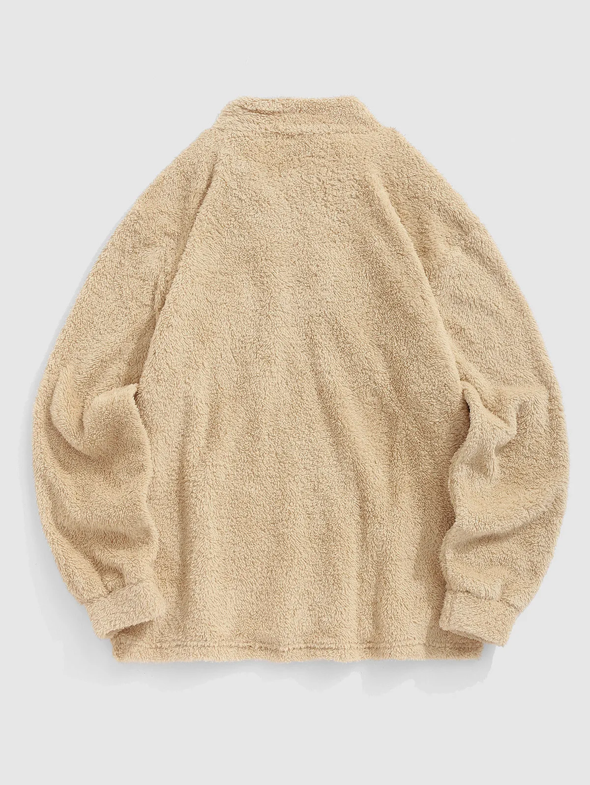 ZAFUL Pocket Design Quarter Button Corduroy Faux Fur Spliced Fluffy Teddy Sweatshirt