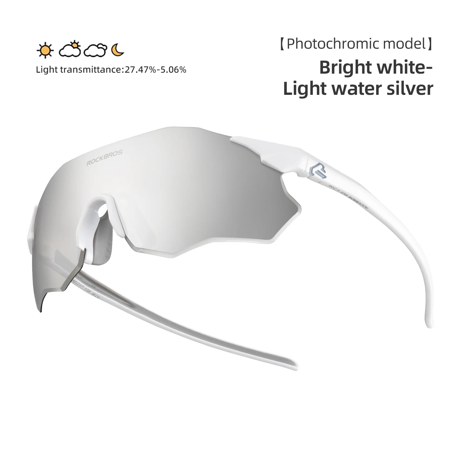 ROCKBROS Fahrradbrille Photochrome/Polarisierte Sonnenbrille UV-Schutz Winddichte Brille für Männer und Frauen Straßenfahrrad-Sportbrille