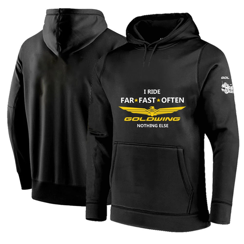 

2024 Spring Autumn Mens Goldwing GL1800 Motocycles Logo Print Fashion Long Sleeve Solid Color Streetwear Casual Pullover Hoodies