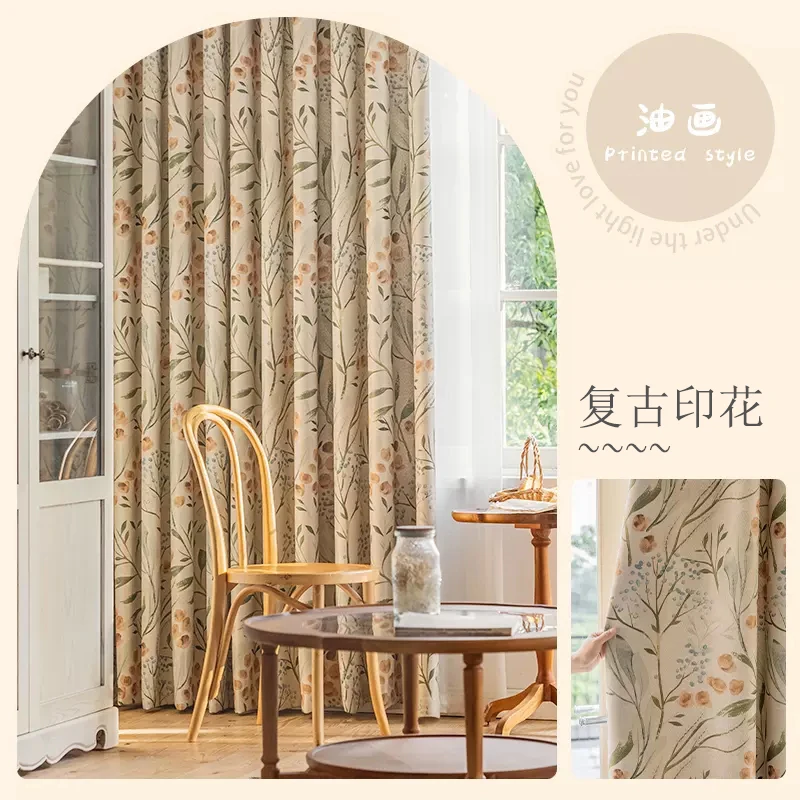 Bedroom Curtain Punched Hook Style Pastoral Style 2023 New Living Room American Curtains Full Blackout Children Room Drapes