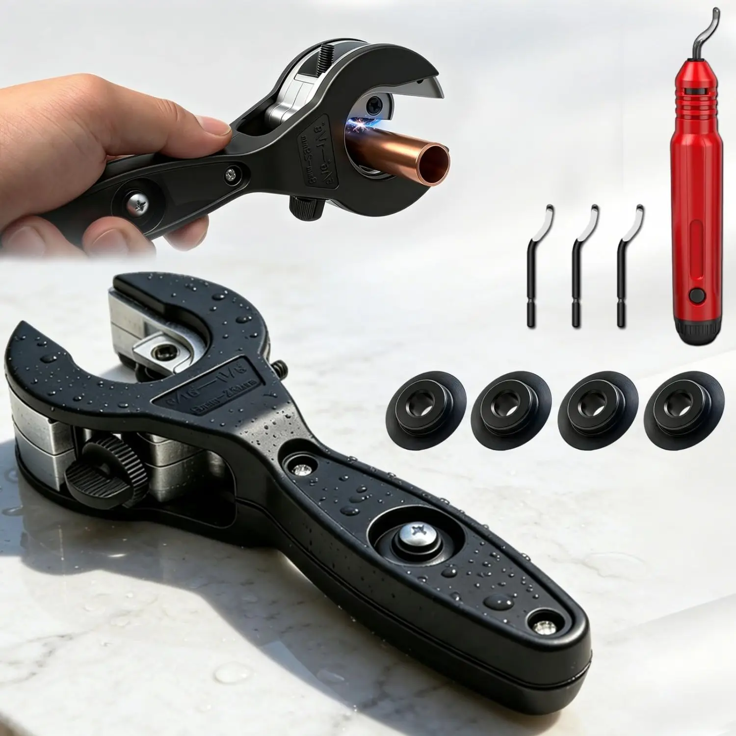Ratcheting Copper Pipe Cutter 6-23mm/8-29mm Tubing Cutter with Built In Deburring Tool Works for Copper Metal PVC PPR Plastic