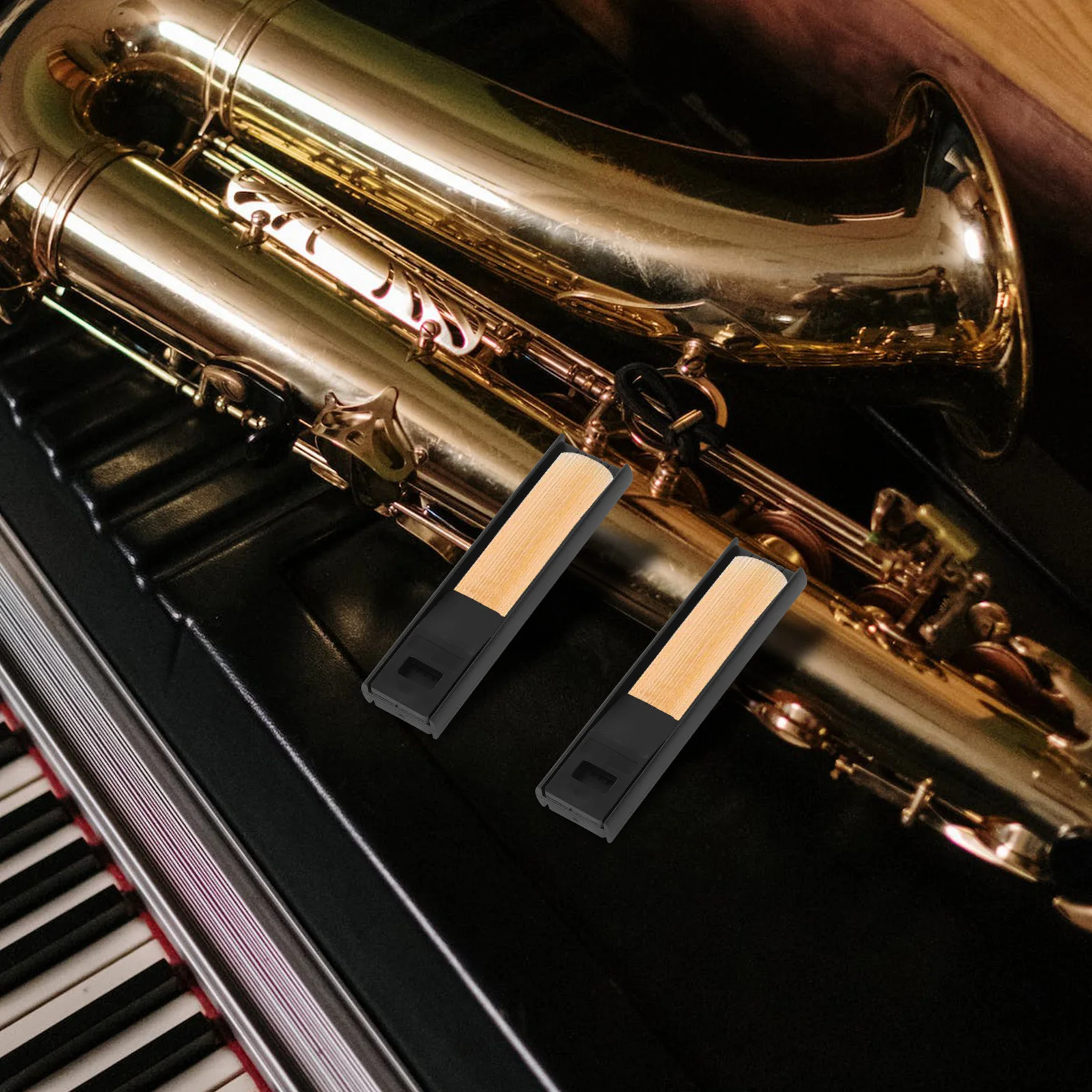 قطعتان من مشابك قصب الساكسفون، مادة ABS ممتازة متينة للطلاب المبتدئين، ملحقات أدوات الرياح المحمولة باللون الأسود #1