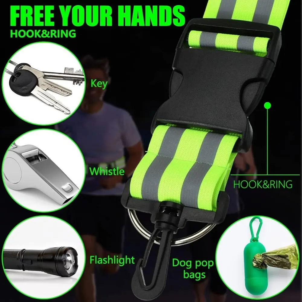 Adjustable Green Night Reflective Waistband Arm Strap Legband Arm and Leg Straps Nylon Visibility Belt Outdoor