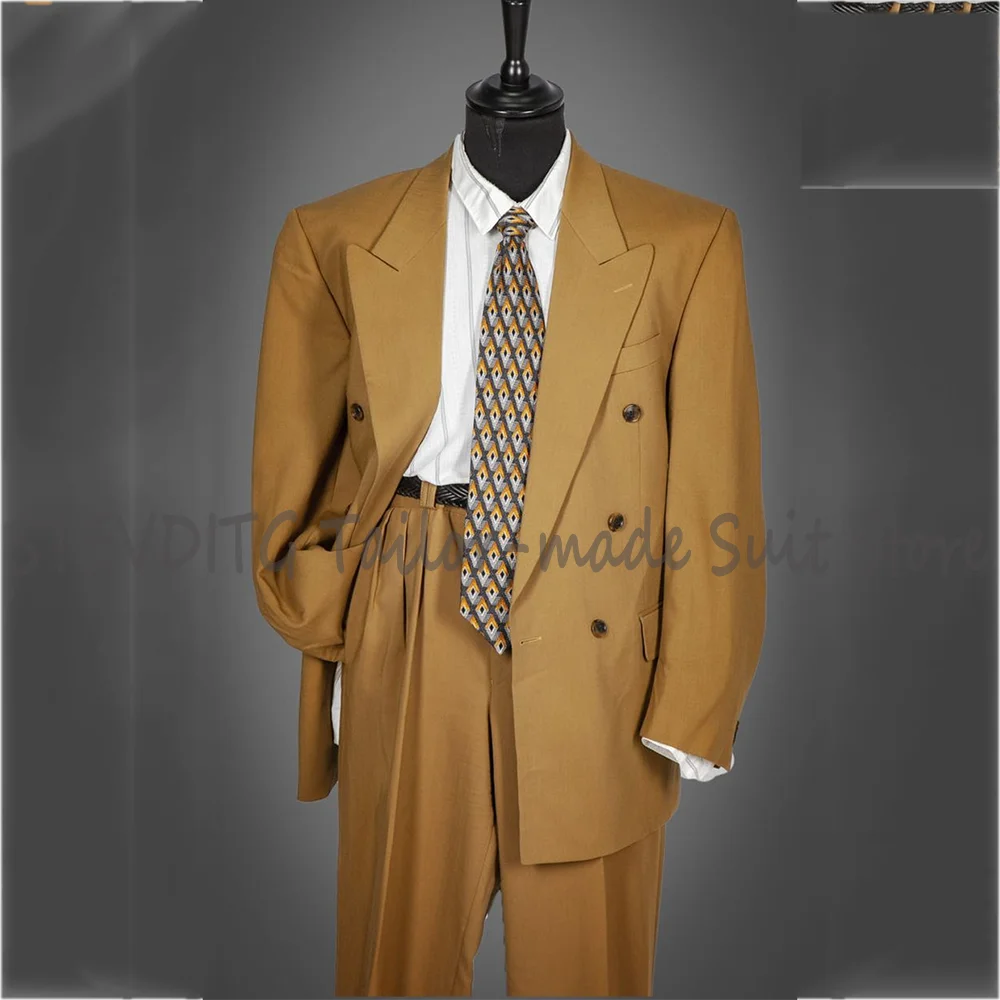 

Chic Wide Peak Lapel Men's Suits Double Breasted Loose Casual Outfit 2 Piece High Quality Office Work Gentleman Party Wear