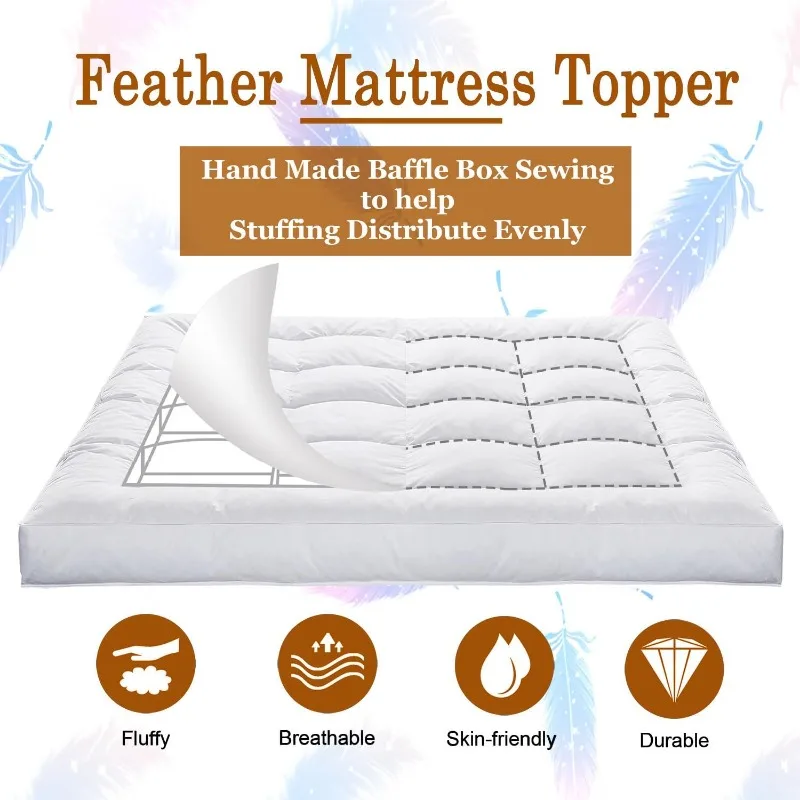 casa.Topper per materasso con piume,Topper per materasso in memory foam 100% cotone,Top per cuscino overfillato da 2500 GSM,