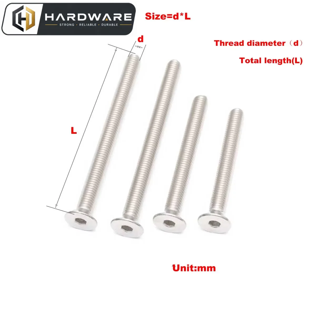 304 Stainless Steel Extended Countersunk Head Hex Screw/Flat Cup Bolt M2.5M3M4M5M6M8