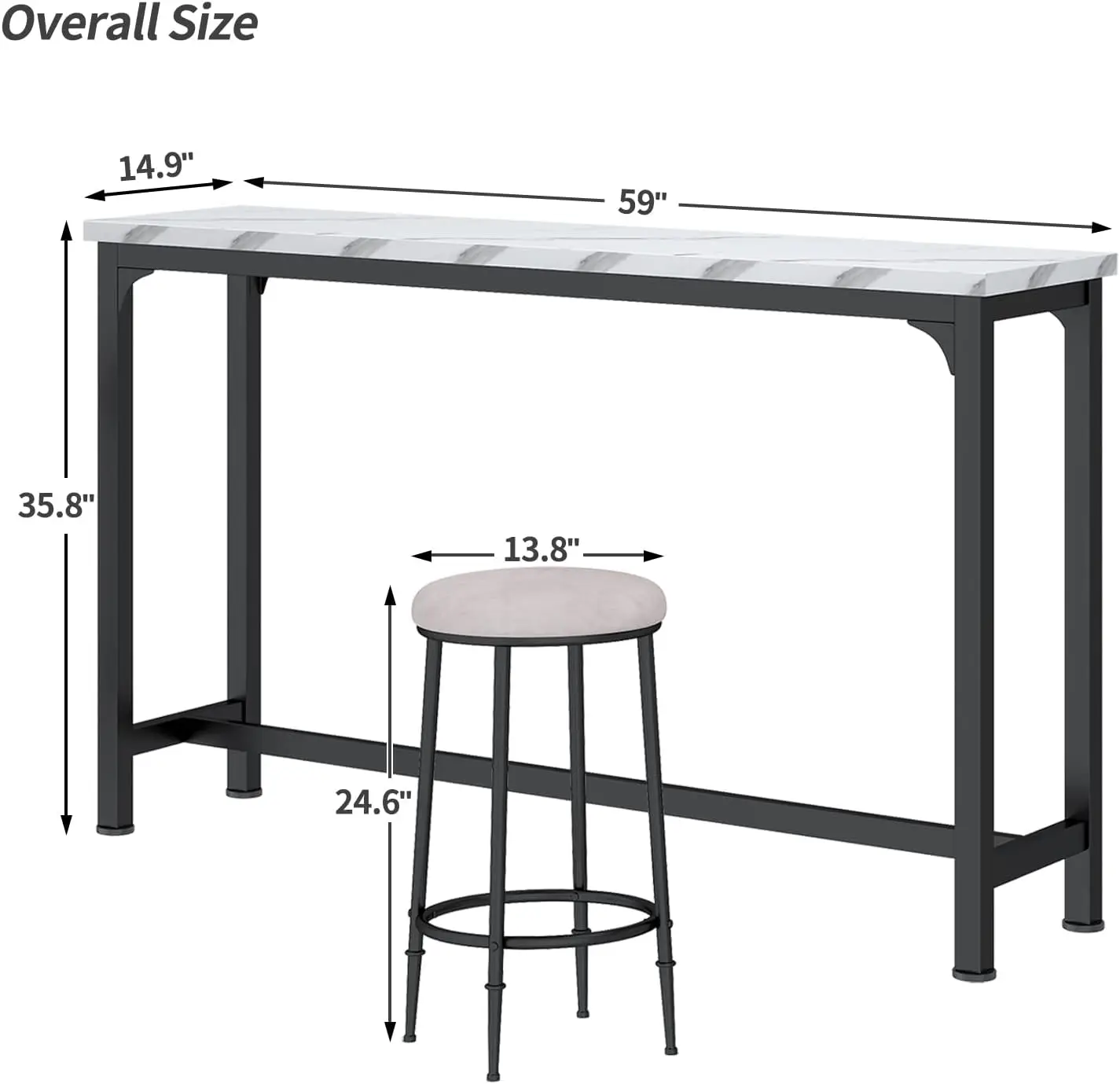 Bar Table Set for 3, 4 Piece Console Table with 3 Stools, Counter Height Kitchen Table Set with 3 Chairs for Breakfast Nook, Liv view 6