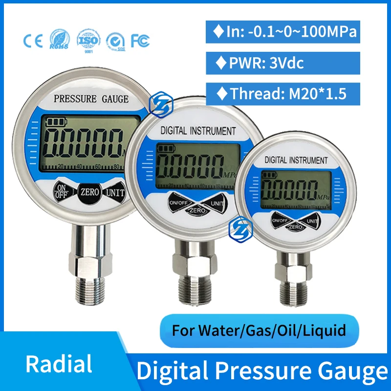 

China Wireless bar mpa psi Digital Pressure Gauge 100Mpa Air Liquid Fuel Oil Water Digital Pressure Manometer Low Pressure Gauge