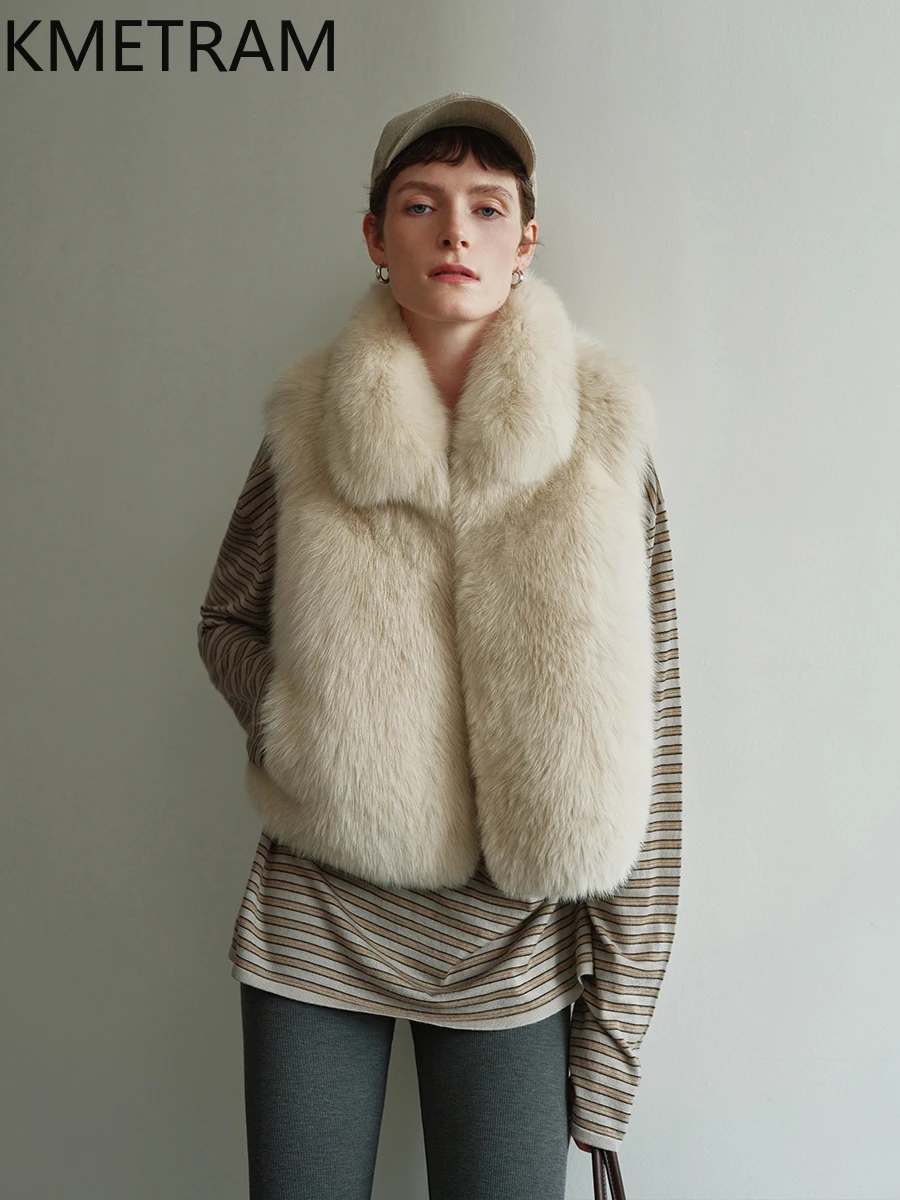 Жилет из 100% натурального лисьего меха, женская роскошная шуба без рукавов, женская зимняя одежда высокого качества, 2022, короткие жилеты шуба женская