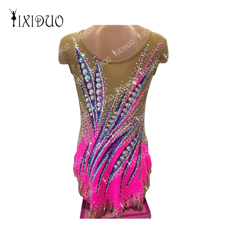 Competition Sleeveless Rhythmic Gymnastics Leotards Handmade Rhinestones Diamond Look Women Girls Artistic Gymnastics Leotards