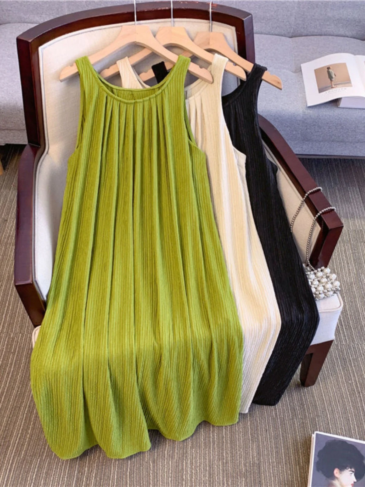 

Повседневное удобное домашнее платье больших размеров для женщин, летнее платье трапециевидной формы в Корейском стиле, однотонное длинное платье