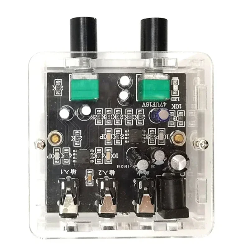 Reliable-2Way 2CH 2 in 1 uscita scheda di miscelazione mixer segnale audio stereo per amplificatore per cuffie con uscita riverbero unidirezionale con custodia, 2 vie 2