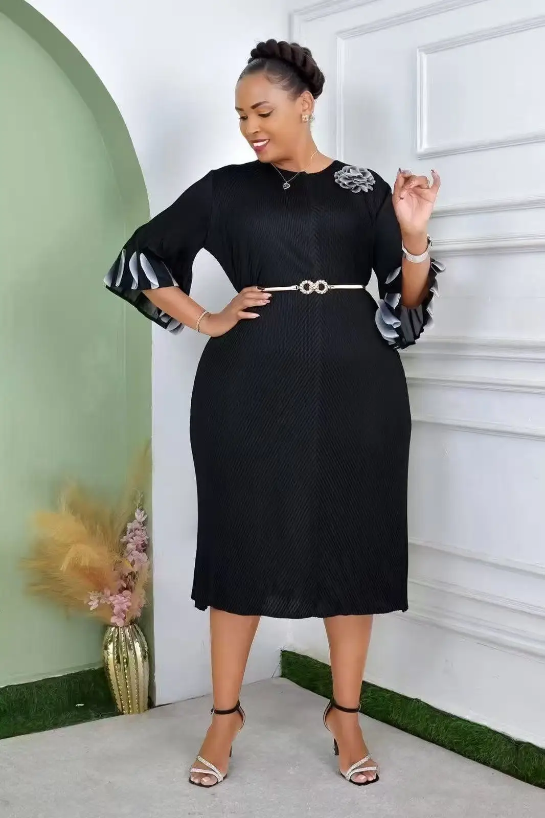 Miyake Fish Scale geplooide losse lichte luxe jurk sticker patch vetersluiting mode elegante middellange en lange jurken dames 2025, nieuw