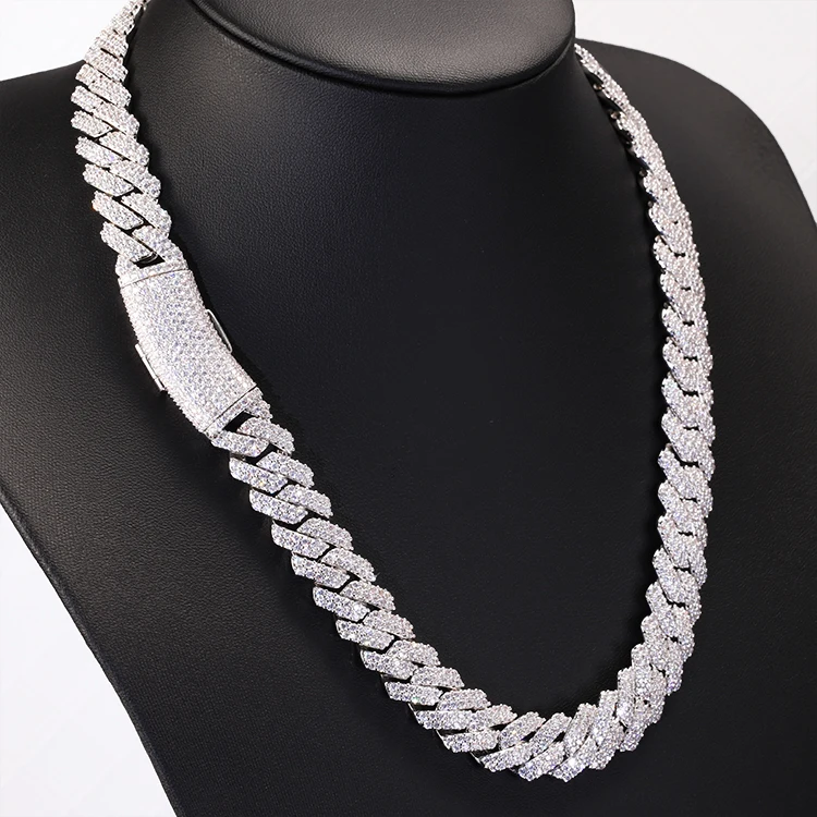 Sterling Silver Miami Cuban Chain Wide 14mm Plated Gold Vvs Diamond Cuban Necklace with Moissanite