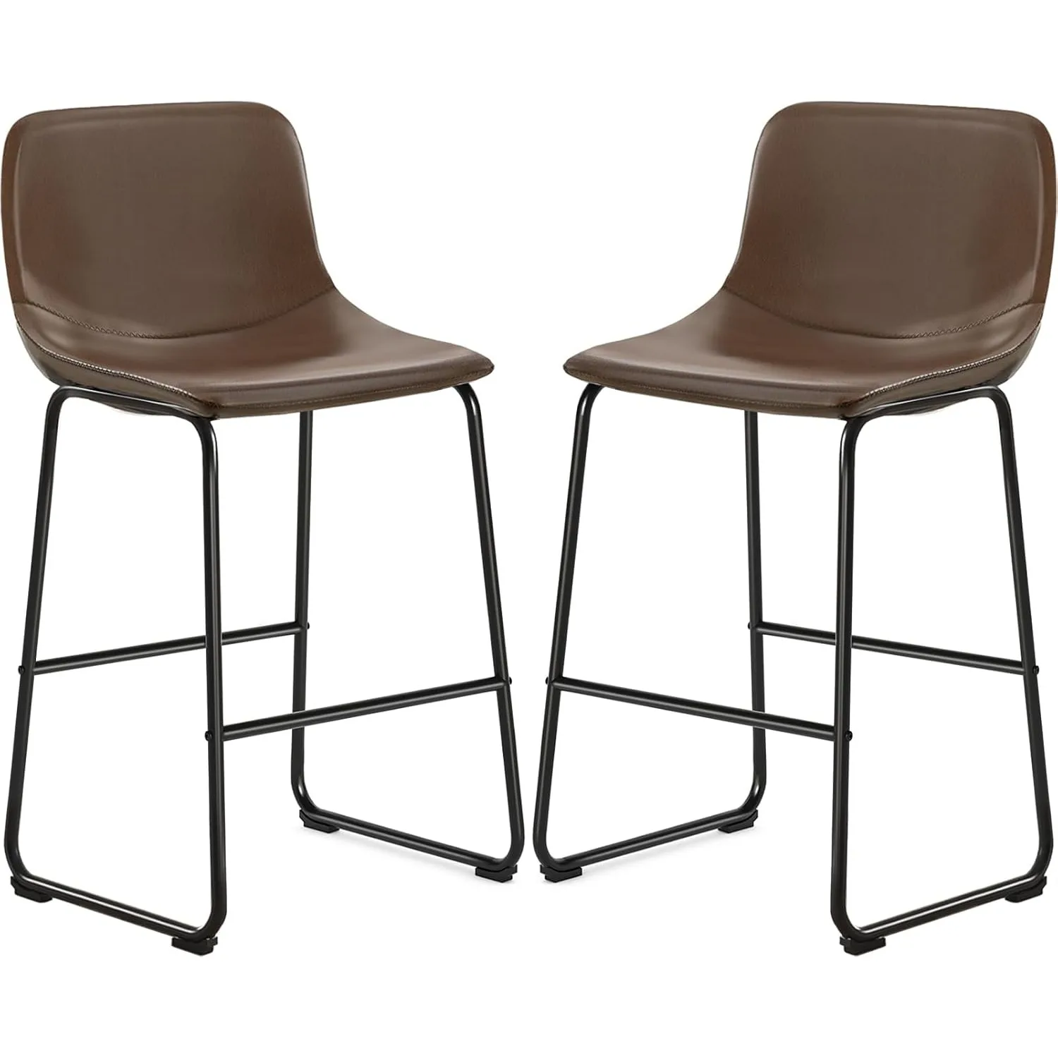 PU Leather Bar Stools with Back and Footrest Set of 2 Brown Modern Bar Stool Chair Height for Pub Coffee Home Dinning Kitchen