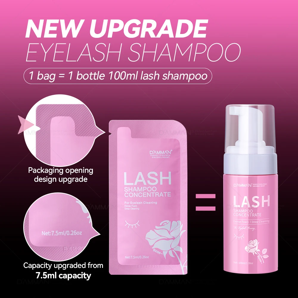Damman New Upgrade 7,5 ml professionelles Wimpernshampoo für Wimpernverlängerungen, sanfte Reinigung, 6-in-1-Wimpernshampoo-Set mit Bürste