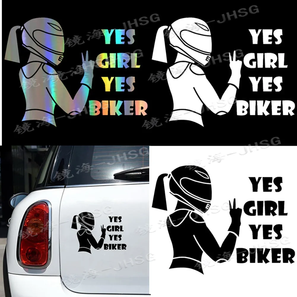 YES GIRL YES BIKER Motorcycle Stickers Respect Bicycle and Bicycle Car Reflective Car Stickers Fun JDM Vinyl Style