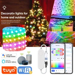 20M TUYA magiczne łańcuchy świetlne Led muzyka Sync 200LED WS2812B sznur lampek na miedzianym przewodzie RGBIC kolor zmieniający Segment światła kontrolne