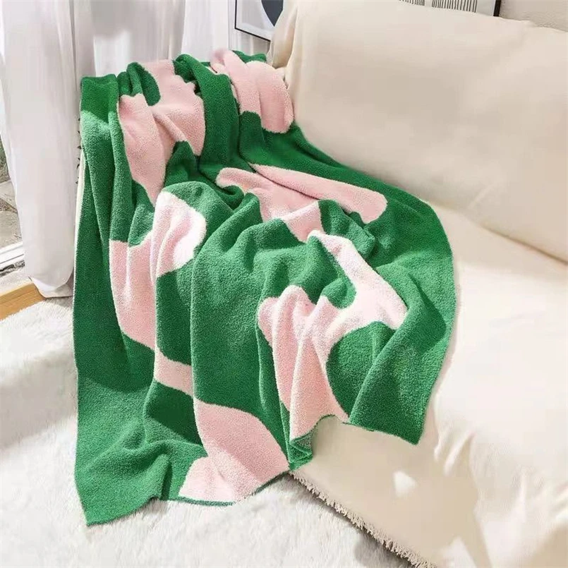 Half Side Fleece Office Nap Air Conditioning Blanket Single Soft Sofa Knee Blanket Nordic Wave Striped Knitted Blanket