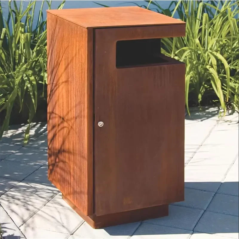 Custom Bin Storage Corten Steel Conceals and Organizes Bins Outdoor Waste Enclosure