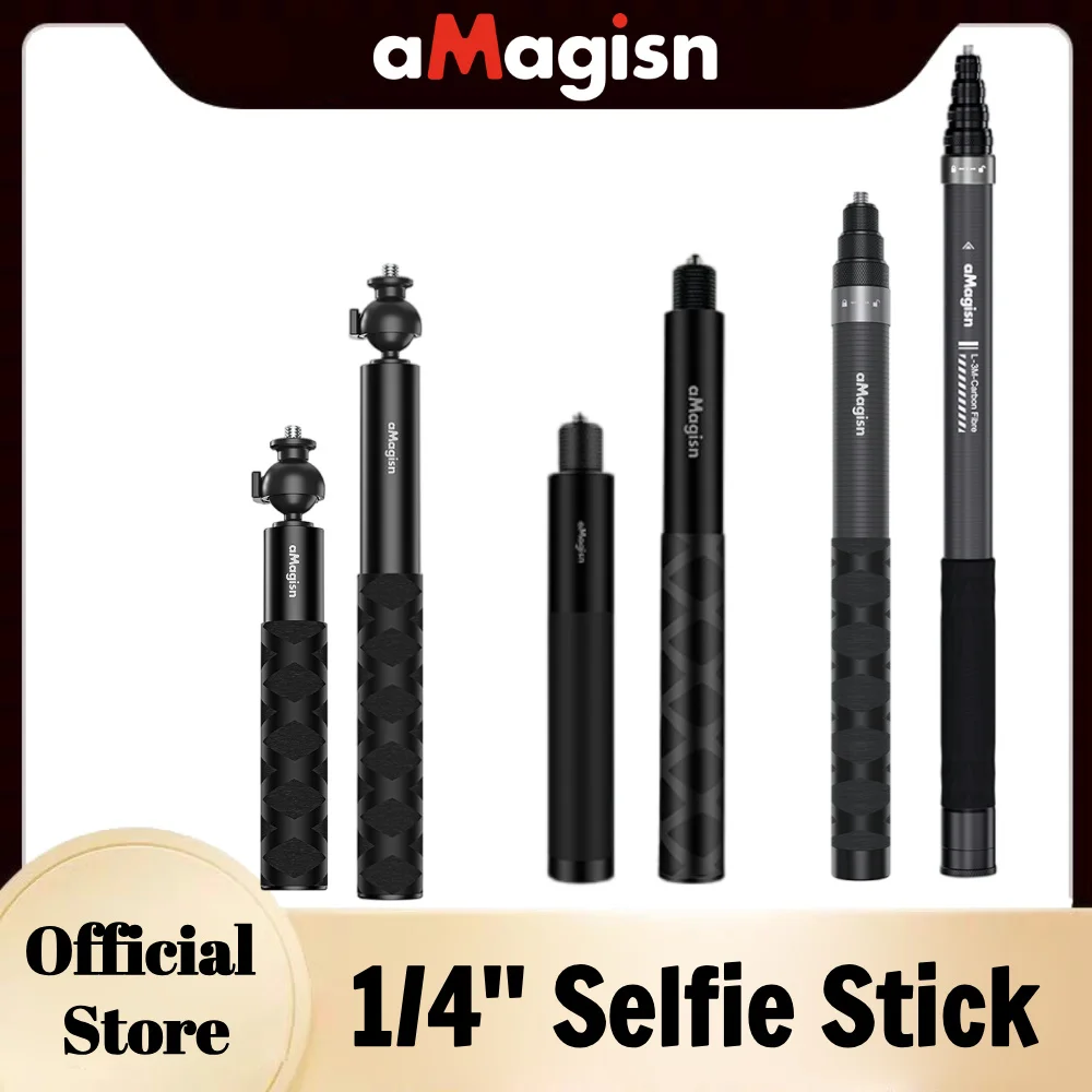 aMagisn 1/4’’ Selfie Stick Ball Head / Aluminum / Carbon Fiber Extendable Telescopic Pole for Gopro DJI Insta360 X4 X3 Ace Pro 2