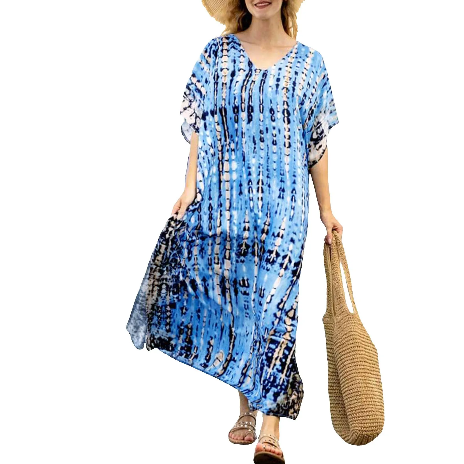 

Summer Boho Beach Dresses For Women Casual Loose Short Sleeve Kaftans Vestidos 2024 New Lady Vacation Dresses Party Robes