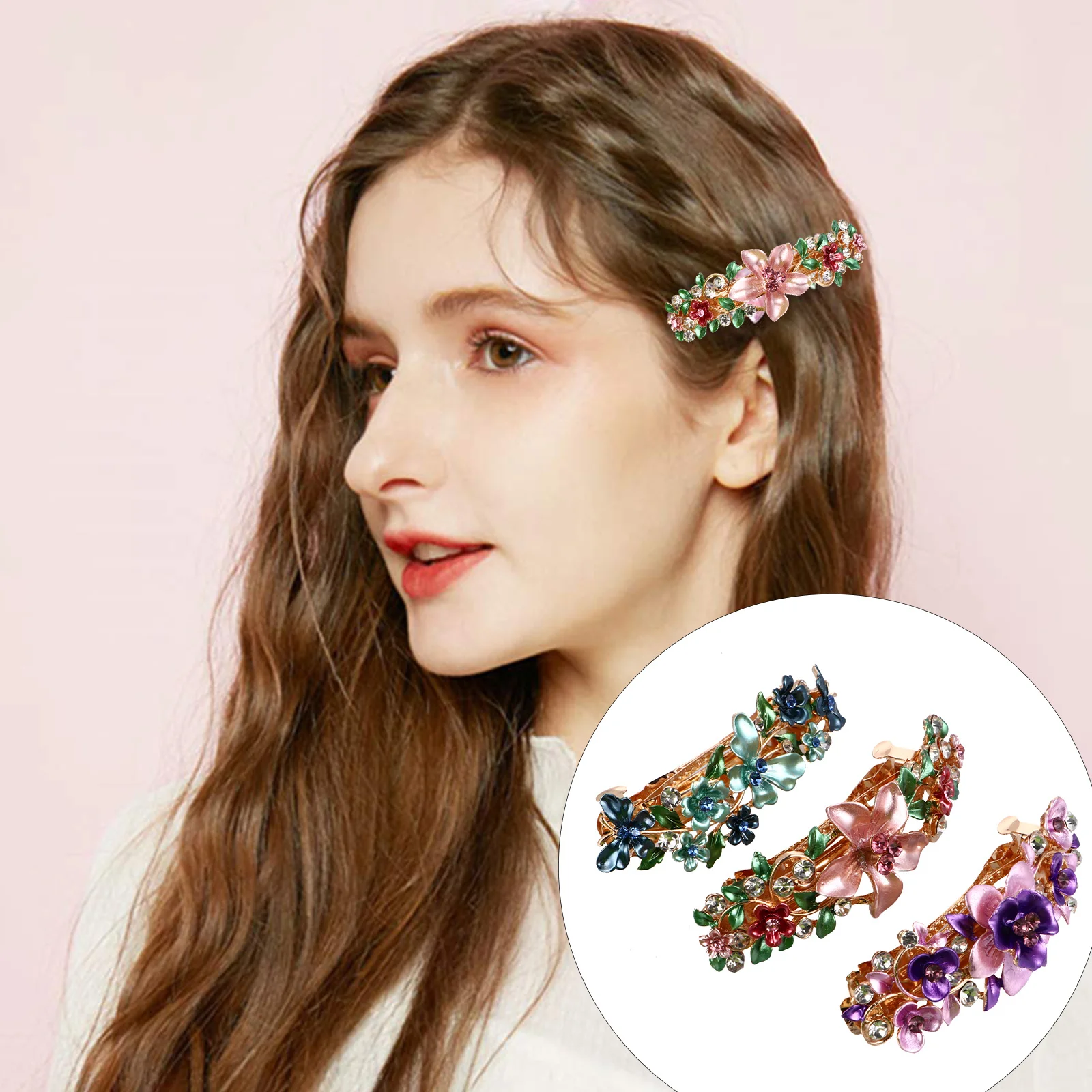 

3Pcs Alloy Hair Clips Flower Design Large Hair Barrettes Elegant Hairpin Accessories for Women Stylish Ponytail Hairpins Gift
