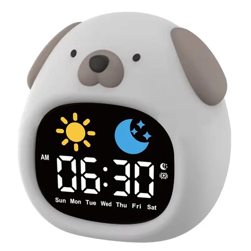 A76I-Touch Screen Alarm Clock For Kids Cute Puppy-Shape Toddler Sleep Training Clock Night Light For Children Bedroom