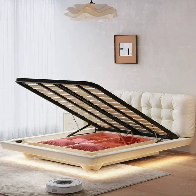 #Aesthetic Nordic White Double Bed Frame Girls Modern Princess Adults Loft Bed Queen Size European Cama De Casal Hotel Furniture