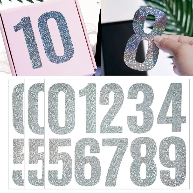 5 ورقة 10 سنتيمتر 4 بوصة فسيفساء لامعة عدد StickerSilver كبير عاكس صندوق البريد أرقام ملصق المنزل مكتب الأعمال هدية صندوق ديكور