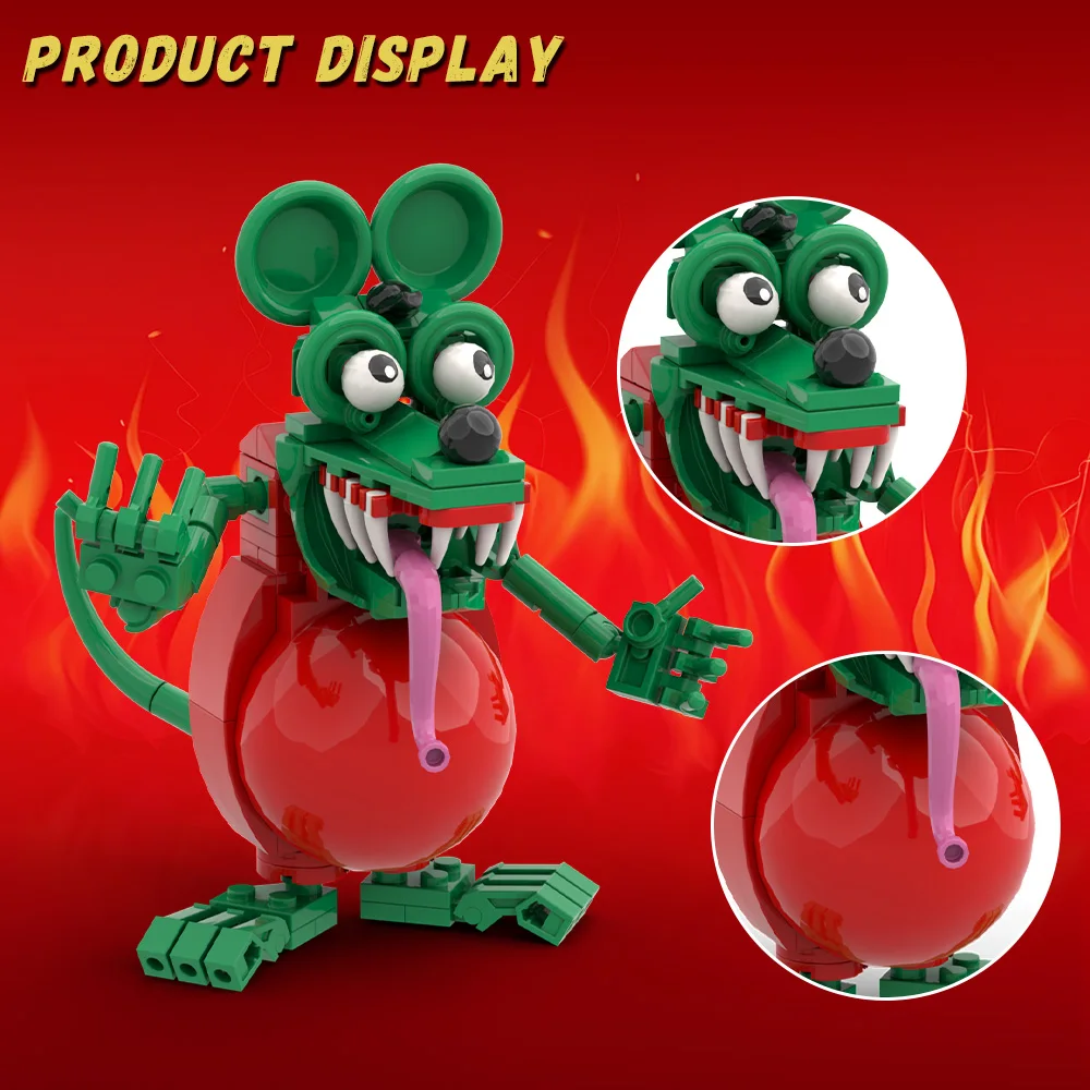 MOC الرعب الجرذ فينك اللبنات فيلم عمل الشكل الماوس القيادة سيارة الطوب ألعاب حيوانات هدية الكبار #6