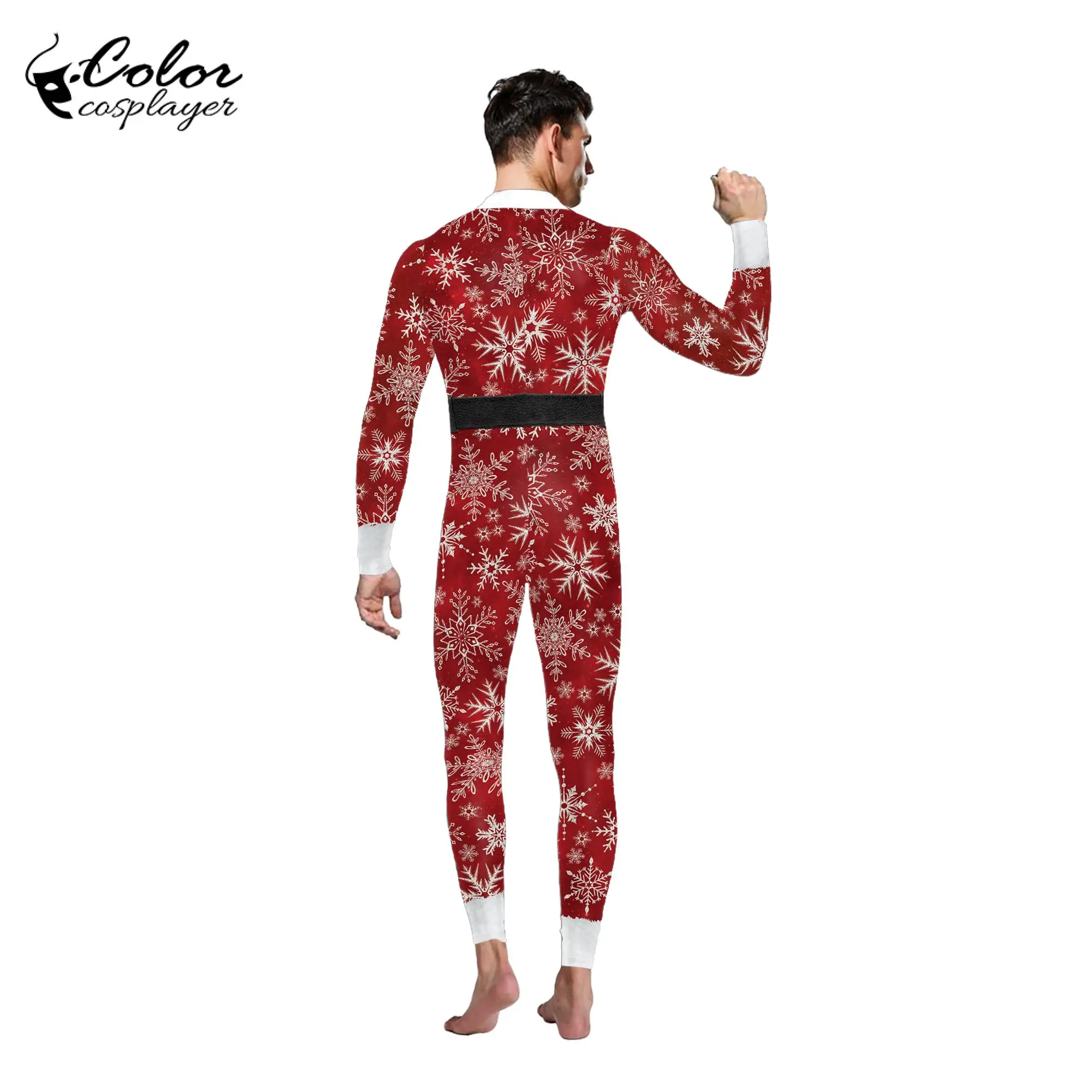 Color Cosplayer Christmas Jumpsuit Santa Claus Cosplay Costume Adult Catsuit Festival Party Clothes Suit Zentai Couple Bodysuit