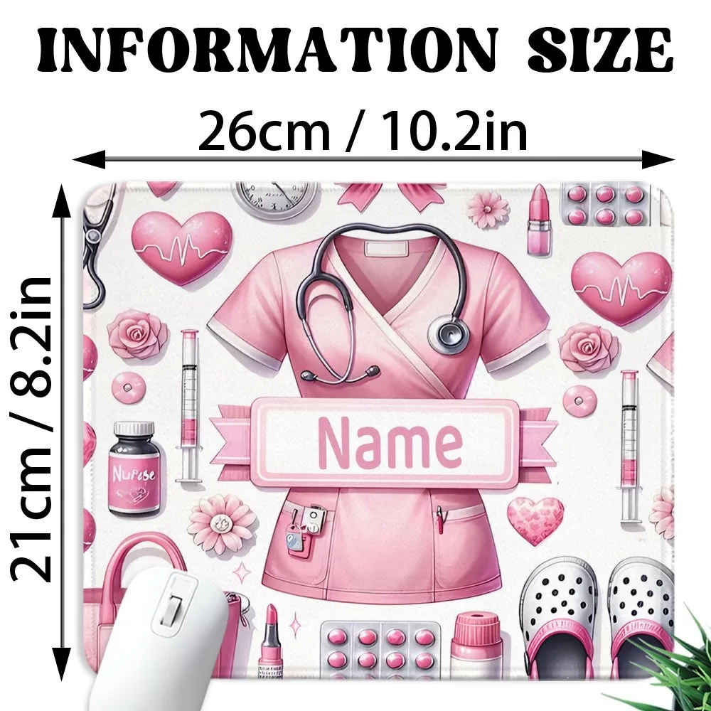 Customizable Nurse Graphic Mouse Pad With Custom Name Text, Multi Size Universal Desk Mat For Office Work Gaming