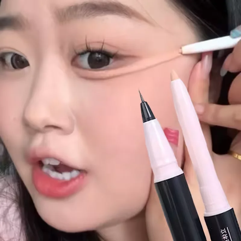 Crayon ver à soie à Double extrémité, surligneur et stylo correcteur imperméable, longue durée, scintillant naturel, crayon fard à paupières, bâton de maquillage