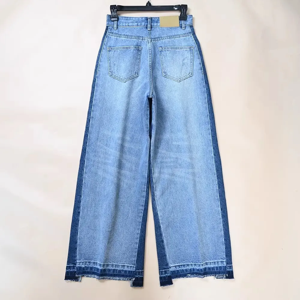 

Ladies Fashion Color Block High Waist Loose Casual Denim Jeans Spring Season High Waist Loose Fit No Stretch Other Fabric