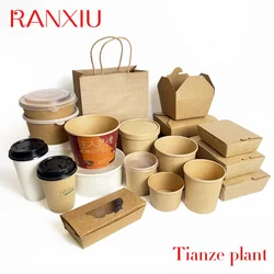 Custom eco friendly packaging food box takeaway biodegradable custom disposable paper soup cup salad bowl paper container kraft