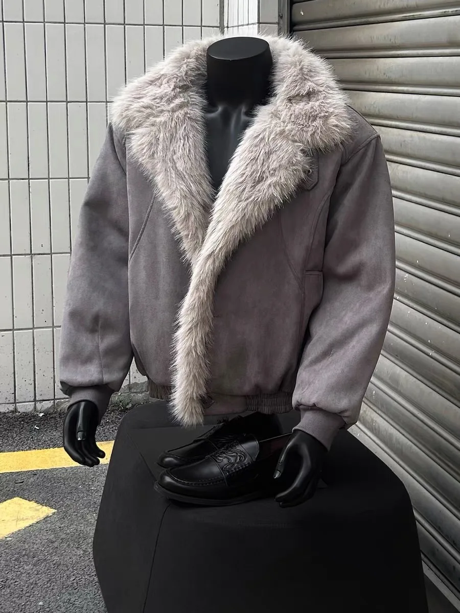 

Warm Thiened Winter Jaet Men's Design Casual Loose Deconstructed Collar Coat Long Sve Youth Trend Stand Length