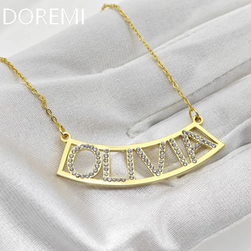 DOREMI Christmas Gift Jewelry Personalized Women Custom Necklace Moon Crystal Initial Letter Name Necklace