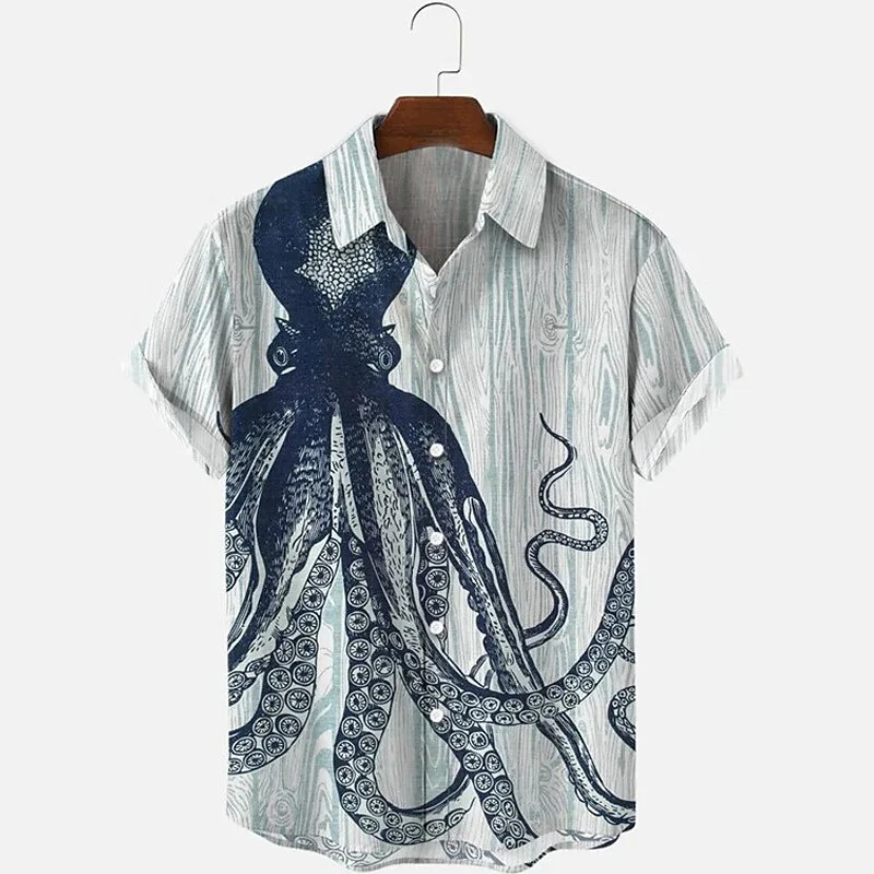 European and American beach vacation casual men's figure printed shirt official spring and summer short sleeved S-5XL shirt