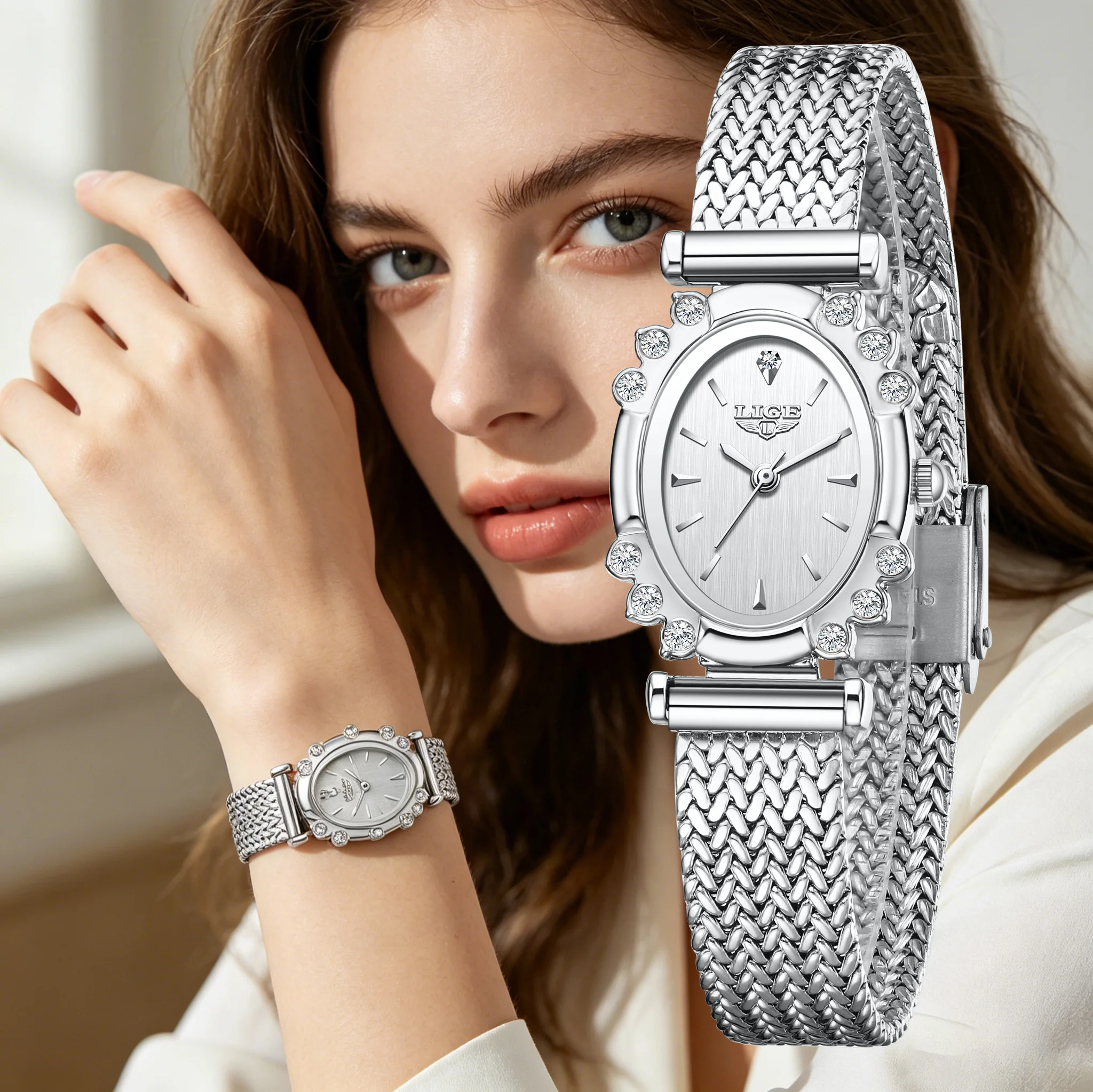 

LIGE Women's Watches Luxury Brand Oval Quartz Watch Gifts For Women Vintage Elegant Waterproof Golden Wheat Bracelet Wristwatch